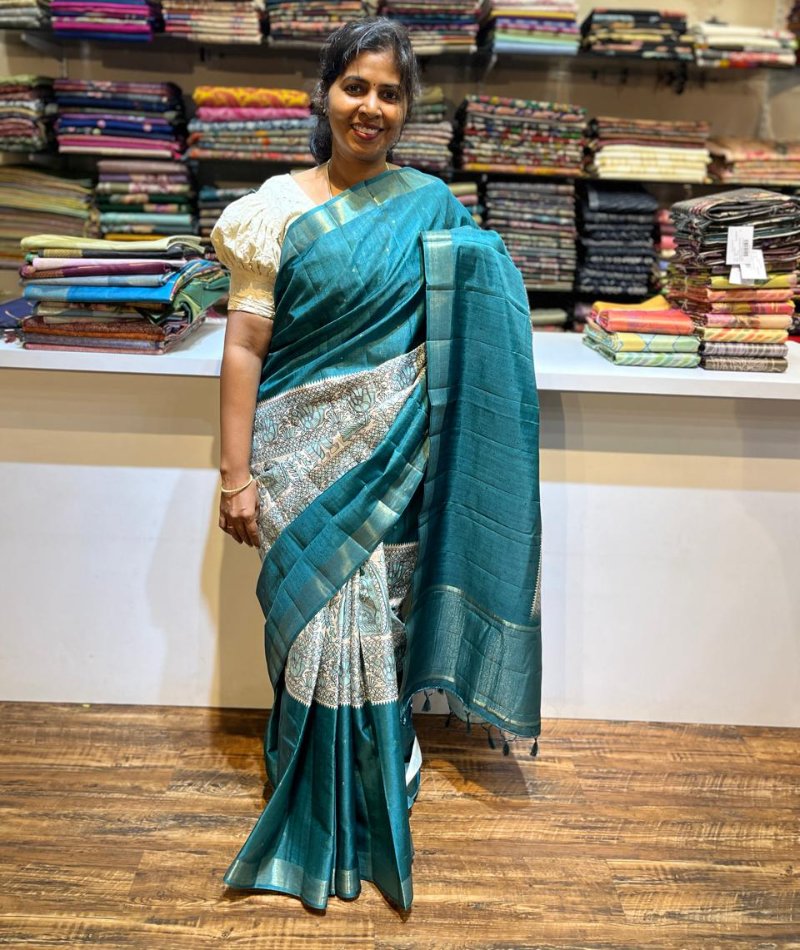 SEMI TUSSAR MADHUBANI PRINT SAREE | DFS003