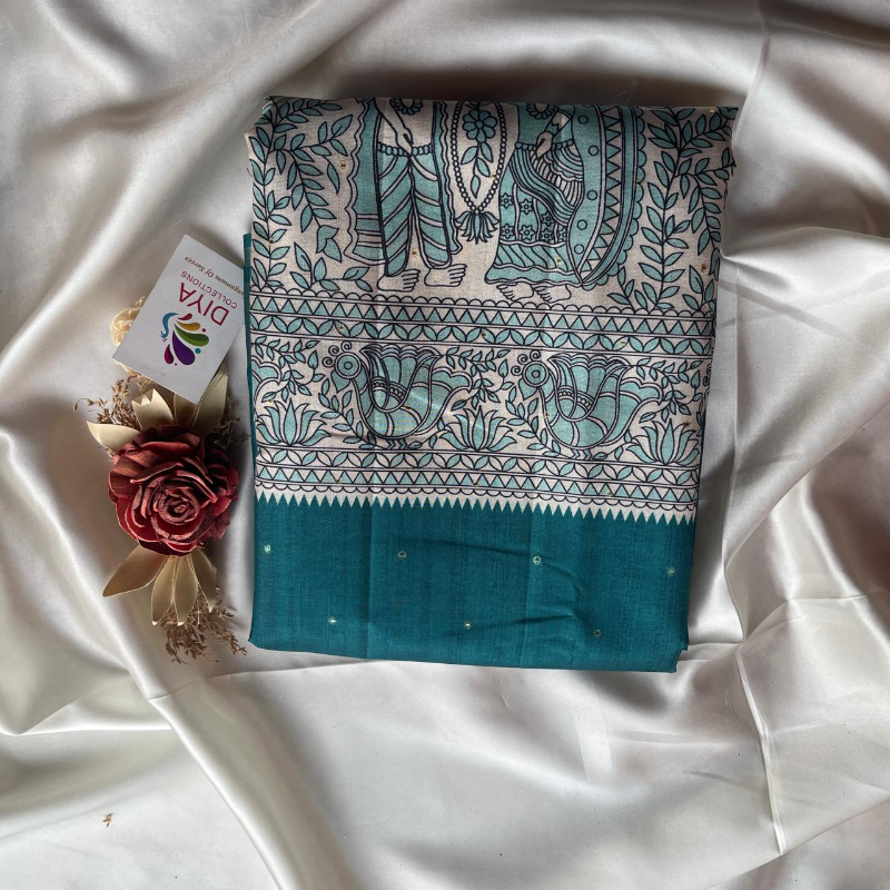 SEMI TUSSAR MADHUBANI PRINT SAREE | DFS003 - Image 2